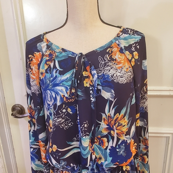 Ava & Viv Navy Multi-Color Floral Long Sleeve Dress, Size 1X - Picture 15 of 16